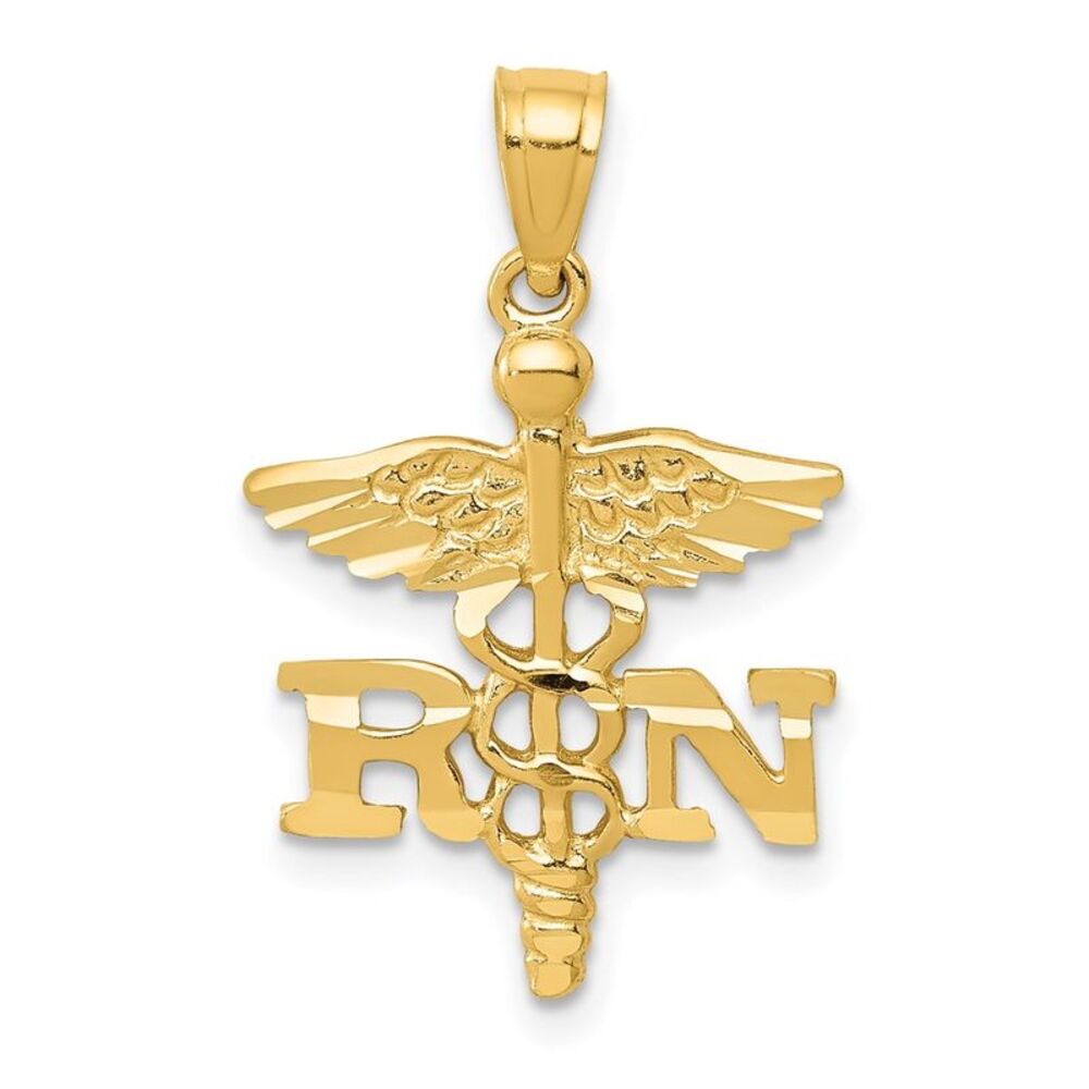 14k Yellow Gold Diamond-Cut RN Nurse Pendant, 15 x22mm (9/16 x 7/8 In)